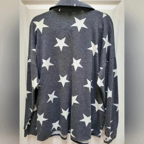 7th Ray Women's Button Down Long Sleeve Star Print w/ pockets Shirt Plus Size 1x - Picture 2 of 3